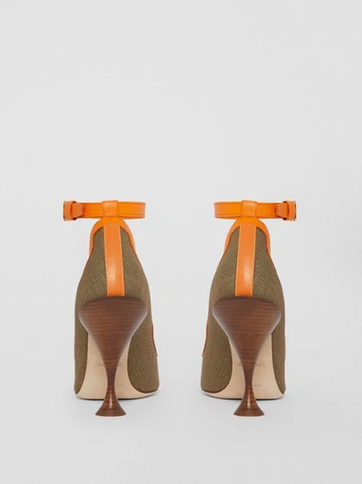 Shop Burberry Canvas And Leather Point-toe Pumps In Camel