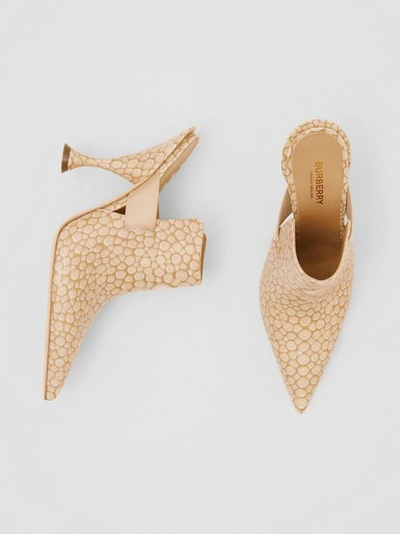 Shop Burberry Stingray Print Leather Point-toe Mules In Light Sand