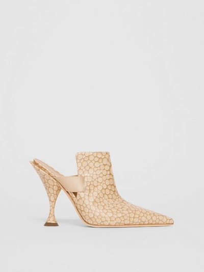 Shop Burberry Stingray Print Leather Point-toe Mules In Light Sand