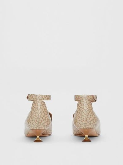 Shop Burberry Stingray Print Leather Point-toe Kitten-heel Pumps In Nude