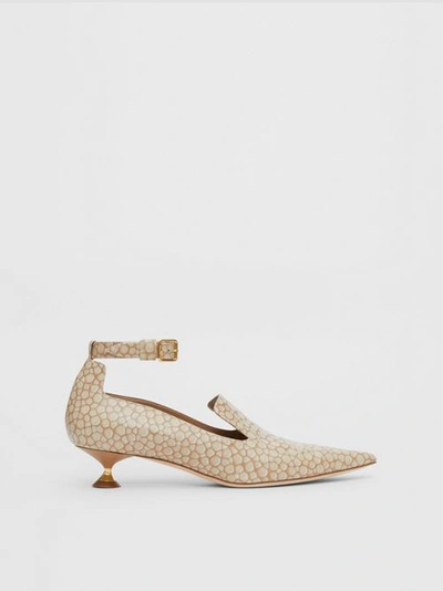 Shop Burberry Stingray Print Leather Point-toe Kitten-heel Pumps In Nude