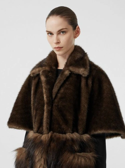 Shop Burberry Faux Fur Cape Coat In Brown