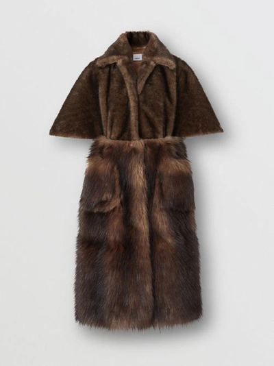 Shop Burberry Faux Fur Cape Coat In Brown