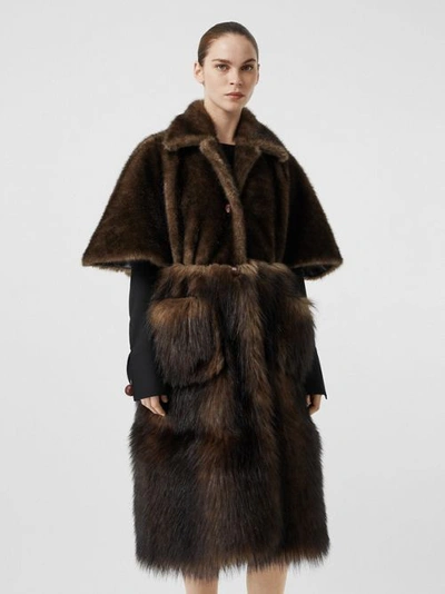 Shop Burberry Faux Fur Cape Coat In Brown
