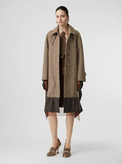 Shop Burberry Scarf Detail Wool Mohair Tweed Car Coat In Dark Cheshnut Brown