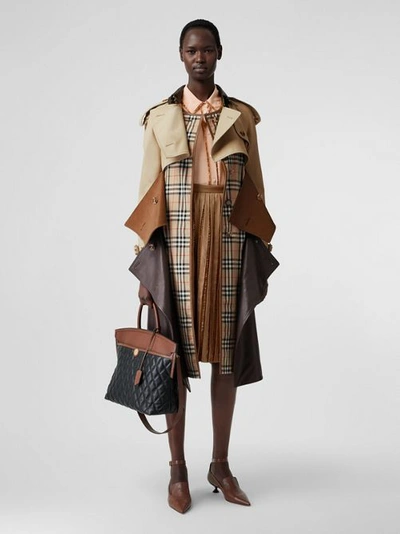 Burberry Paneled Leather, Cotton-gabardine And Canvas Trench Coat In Honey  | ModeSens