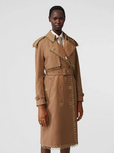 Shop Burberry Chain Detail Cotton Gabardine Trench Coat In Warm Walnut