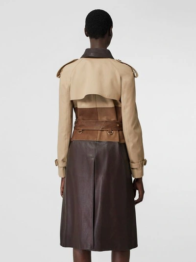 Shop Burberry Deconstructed Cotton And Lambskin Trench Coat In Honey