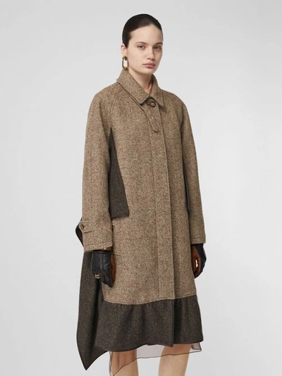 Shop Burberry Scarf Detail Wool Mohair Tweed Car Coat In Dark Cheshnut Brown