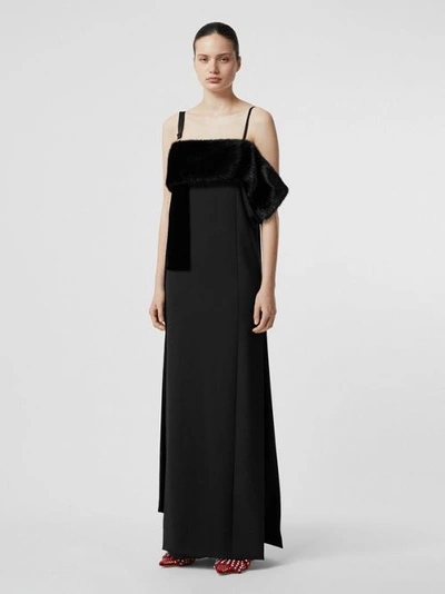 Shop Burberry Faux Fur Detail Panelled Silk And Velvet Gown In Black