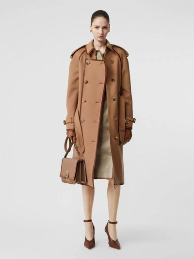 Shop Burberry Button Panel Detail Wool Cashmere Trench Coat In Camel