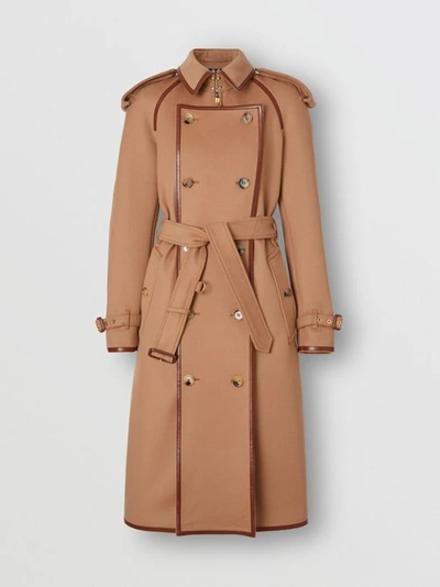 Shop Burberry Button Panel Detail Wool Cashmere Trench Coat In Camel