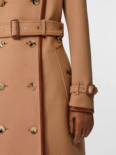 Shop Burberry Button Panel Detail Wool Cashmere Trench Coat In Camel