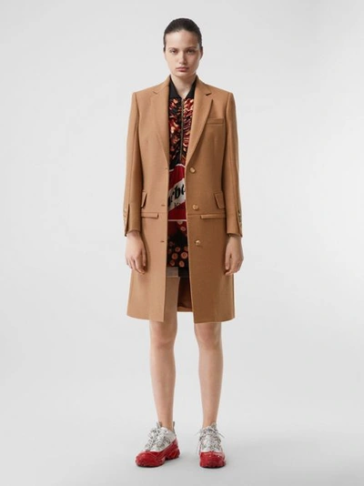 Shop Burberry Camel Hair Tailored Coat With Detachable Gilet In Bronze