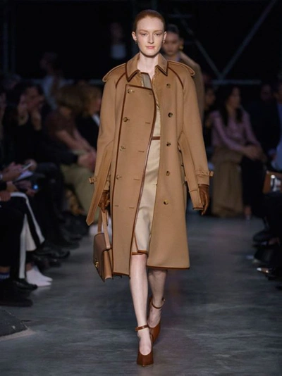 Shop Burberry Button Panel Detail Wool Cashmere Trench Coat In Camel