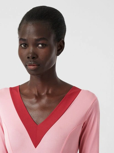 Shop Burberry Two-tone Stretch Jersey Bodysuit In Pink
