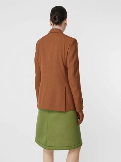 Shop Burberry Wool, Silk And Cotton Blazer In Rust