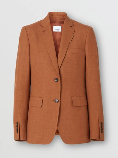 Shop Burberry Wool, Silk And Cotton Blazer In Rust