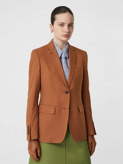Shop Burberry Wool, Silk And Cotton Blazer In Rust