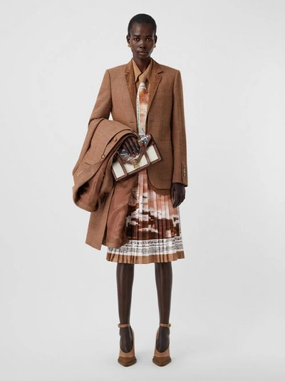 Shop Burberry Mariner Print Pleated Cady Skirt In Bronze