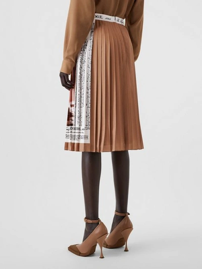 Shop Burberry Mariner Print Pleated Cady Skirt In Bronze