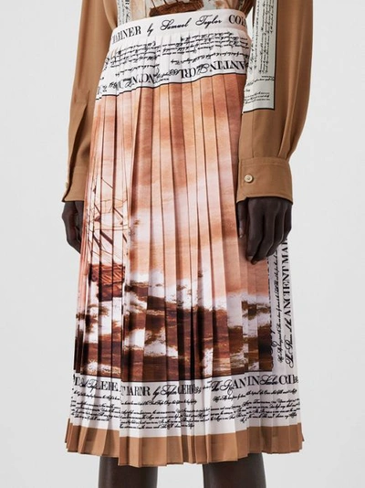 Shop Burberry Mariner Print Pleated Cady Skirt In Bronze