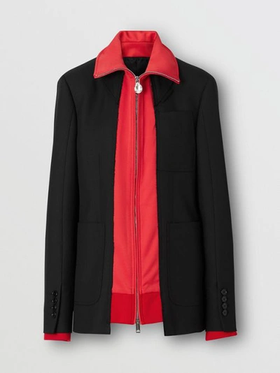 Shop Burberry Track Top Detail Wool Twill Tailored Jacket In Black