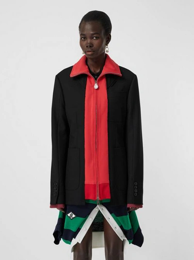 Shop Burberry Track Top Detail Wool Twill Tailored Jacket In Black