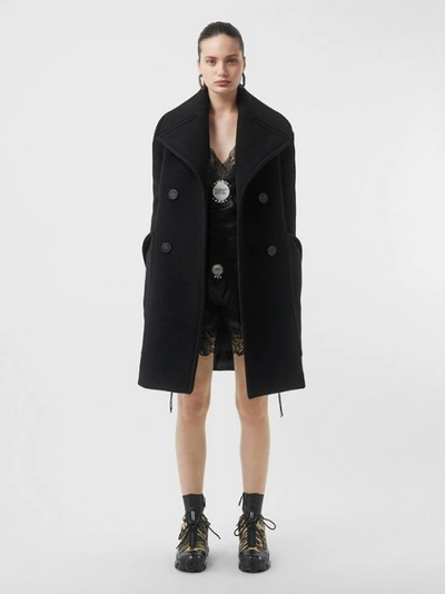 Shop Burberry Wool Oversized Pea Coat In Black