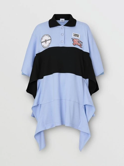 Shop Burberry Drape Detail Striped Cotton Oversized Polo Shirt Dress In Baby Blue