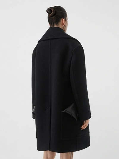 Shop Burberry Wool Oversized Pea Coat In Black