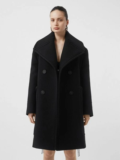 Shop Burberry Wool Oversized Pea Coat In Black