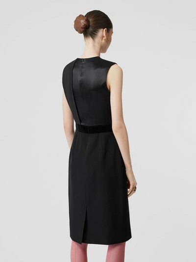Shop Burberry Panel Detail Silk And Wool Shift Dress In Black