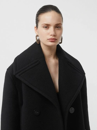 Shop Burberry Wool Oversized Pea Coat In Black