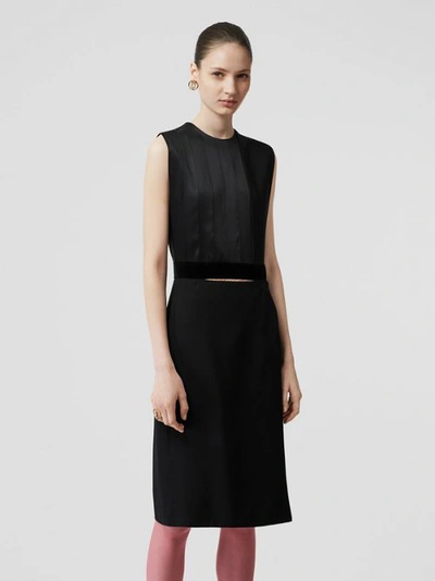 Shop Burberry Panel Detail Silk And Wool Shift Dress In Black