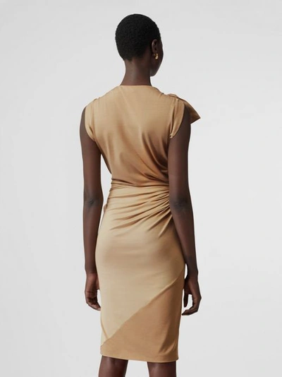 Shop Burberry Tie Detail Tri-tone Silk Jersey Dress In Wheat