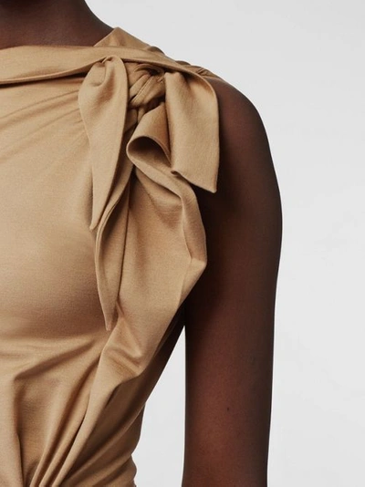Shop Burberry Tie Detail Tri-tone Silk Jersey Dress In Wheat