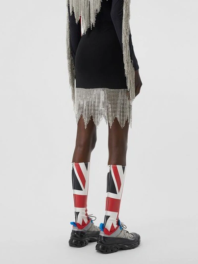 Shop Burberry Crystal Fringe Stretch Knit Mini Skirt In Black