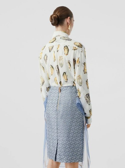 Shop Burberry Embellished Oyster Print Silk Oversized Shirt In White