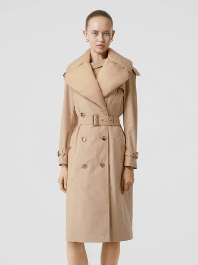 Shop Burberry Detachable Collar Cotton Gabardine Trench Coat In Ecru