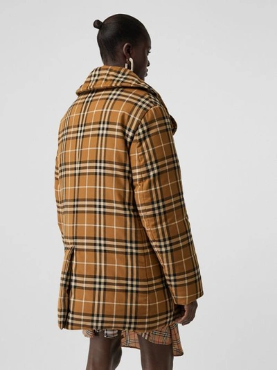 Shop Burberry Horseferry Print Check Down-filled Oversized Pea Coat In Warm Walnut