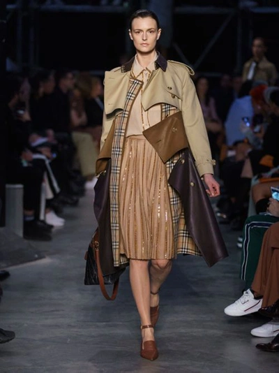 Shop Burberry Crystal Detail Silk Oversized Shirt In Camel