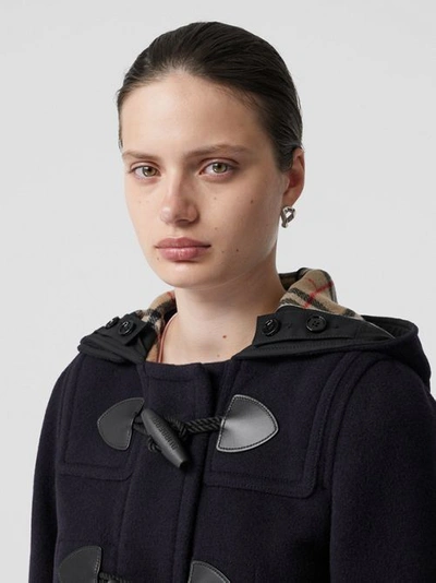 Shop Burberry Wool Blend Duffle Coat In Navy