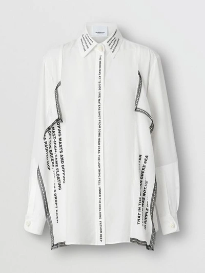 Shop Burberry Mariner Print Lace Trim Silk Oversized Shirt In Natural White