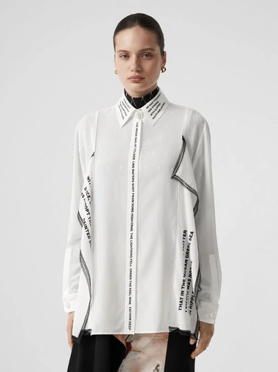 Shop Burberry Mariner Print Lace Trim Silk Oversized Shirt In Natural White