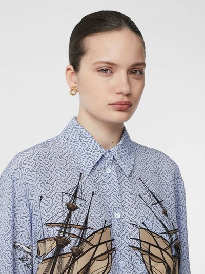 帆船印花丝质宽松衬衫
