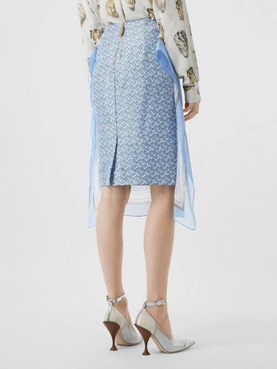 Shop Burberry Scarf Detail Monogram Print Silk Pencil Skirt In Baby Blue