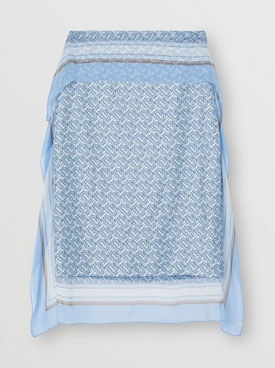 Shop Burberry Scarf Detail Monogram Print Silk Pencil Skirt In Baby Blue