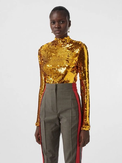 Shop Burberry Sequinned Turtleneck Top In Gold