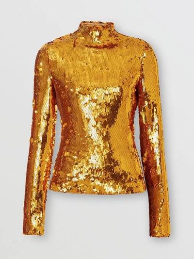 Shop Burberry Sequinned Turtleneck Top In Gold